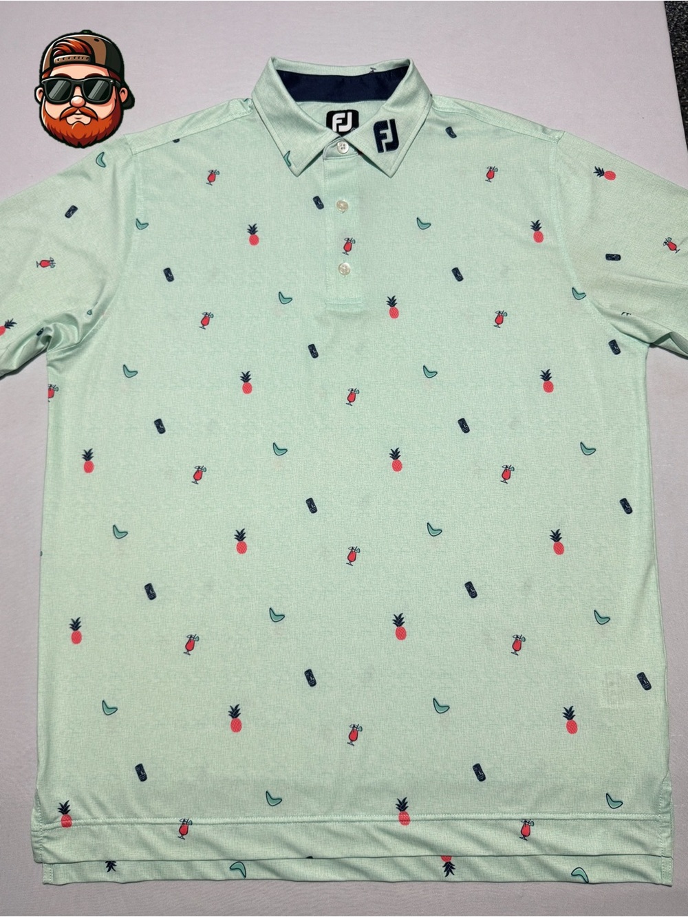 Men’s FootJoy Large Green Pineapple Cocktail Performance Golf Polo